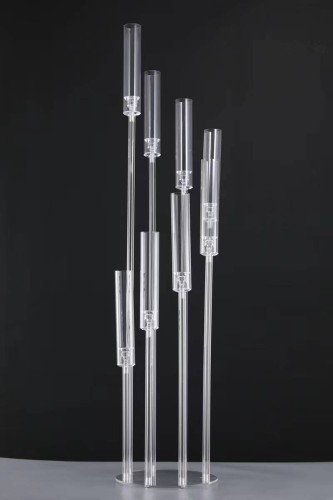 Akrylowy świecznik 8 ramienny na wesele hurt transparentny centralny  kandelabr wieloramienny 125 cm szklane klosze, dekoracje stołu