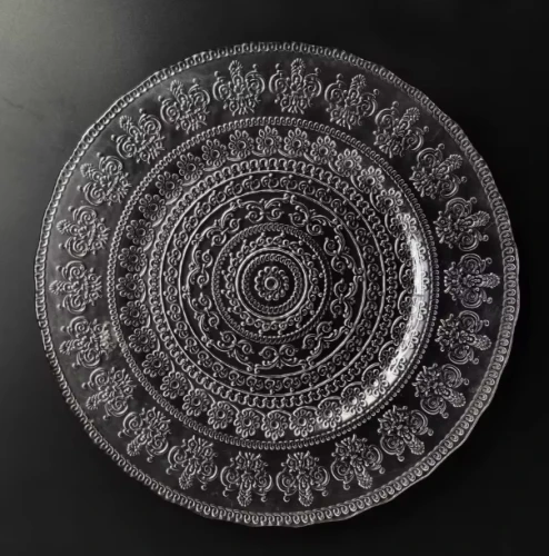 Barokowy podtalerz dekoracyjny na wesele hurt szklany przezroczysty 32 cm 