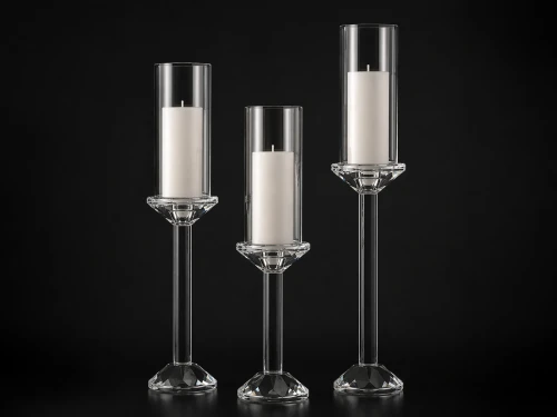 Świecznik nowoczesny szklany na grube świece Zestaw  3 szt., szklane klosze, dekoracje wesele  (1)