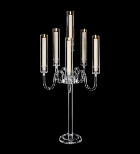 Akrylowy świecznik 6 ramienny korona wesele hurt transparentny kandelabr  100 cm szklane klosze, dekoracje stołu 